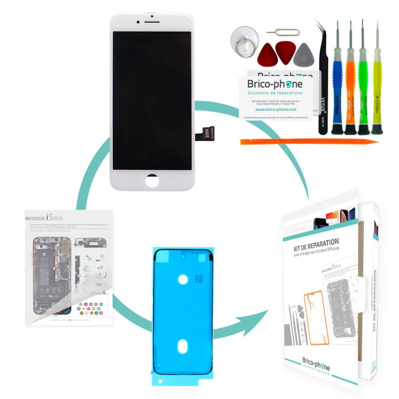 Kit de réparation Brico-phone avec écran BLANC iPhone 8 PREMIUM Pré assemblé