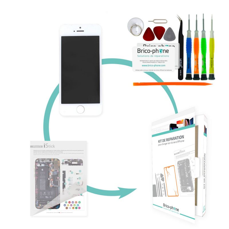 Kit de réparation Brico-phone avec écran BLANC iPhone SE RAPPORT QUALITE / PRIX Pré assemblé