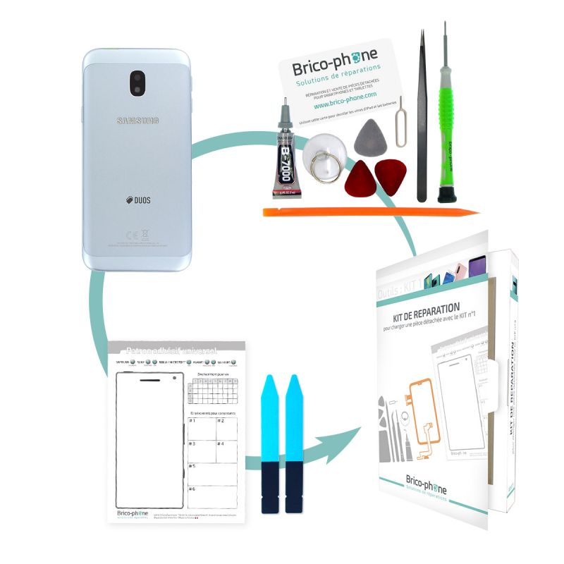 Kit de réparation Coque arrière Argent Samsung Galaxy J3 2017 et J3 2017 Duos