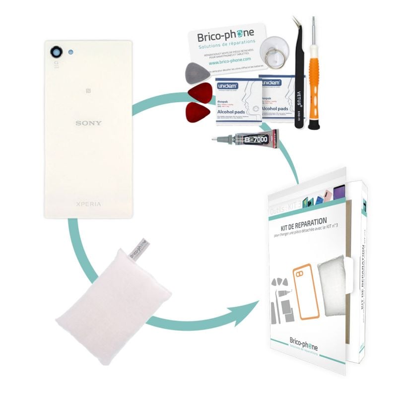 Kit de réparation Vitre arrière Blanche Sony Xperia Z5 Compact