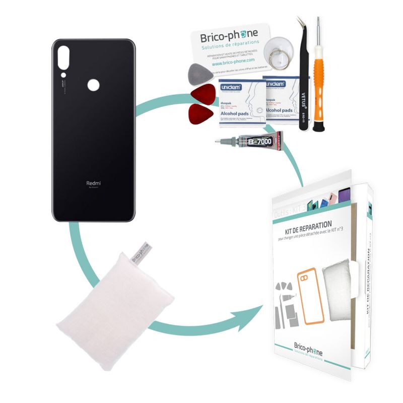 Kit de réparation Vitre arrière Noire Xiaomi Redmi Note 7