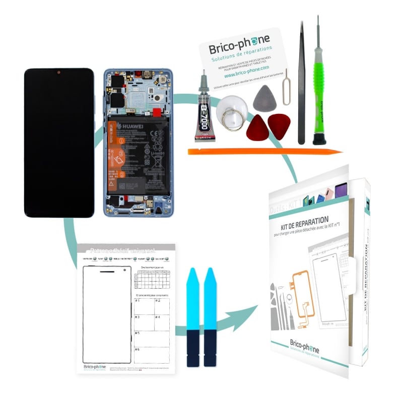 Kit de réparation Bloc Ecran Nacré COMPLET pré-monté sur châssis + batterie pour Huawei P30