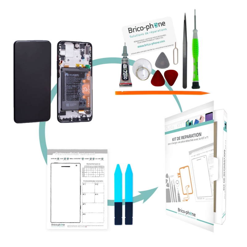 Kit de réparation Bloc Ecran Noir COMPLET pré-monté sur châssis + batterie pour Huawei P Smart Z