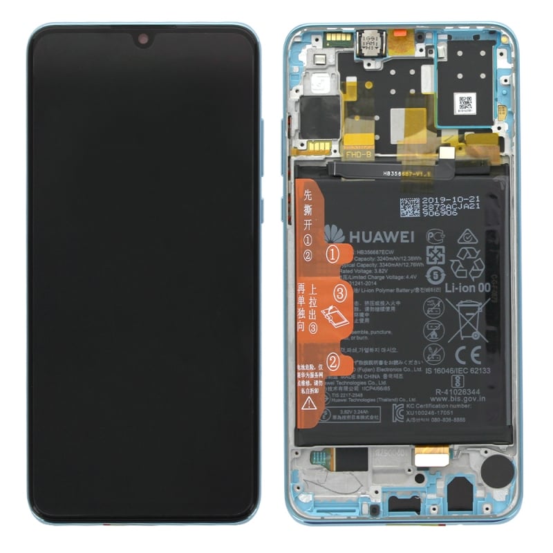 Bloc écran IPS LCD complet pré-monté sur châssis + batterie pour Huawei P30 Lite New Edition Breathing Crystal