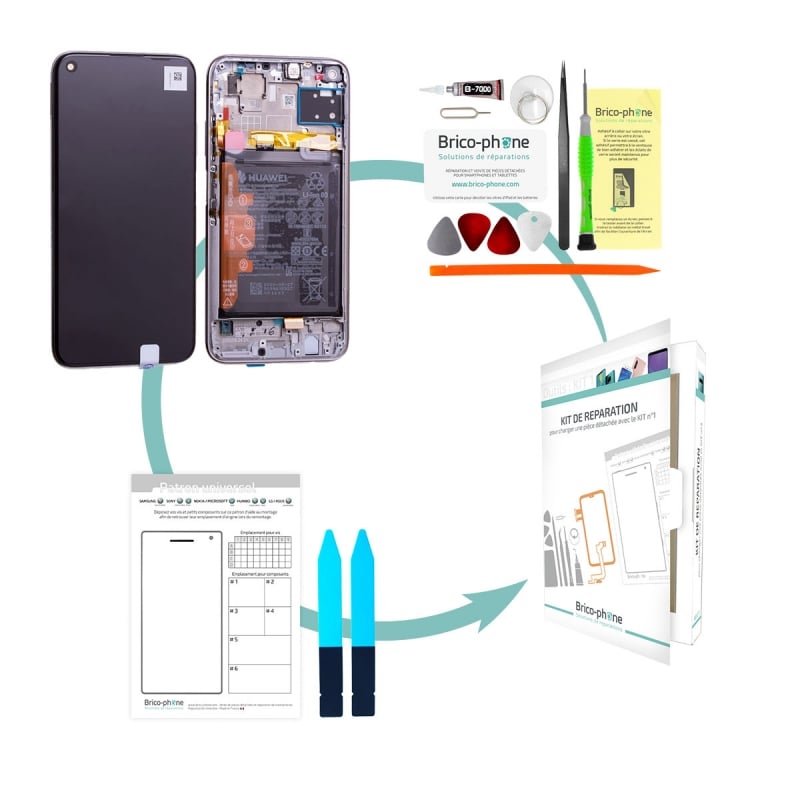 Kit de réparation Bloc écran IPS LCD complet pré-monté sur châssis + batterie pour Huawei P40 Lite Rose